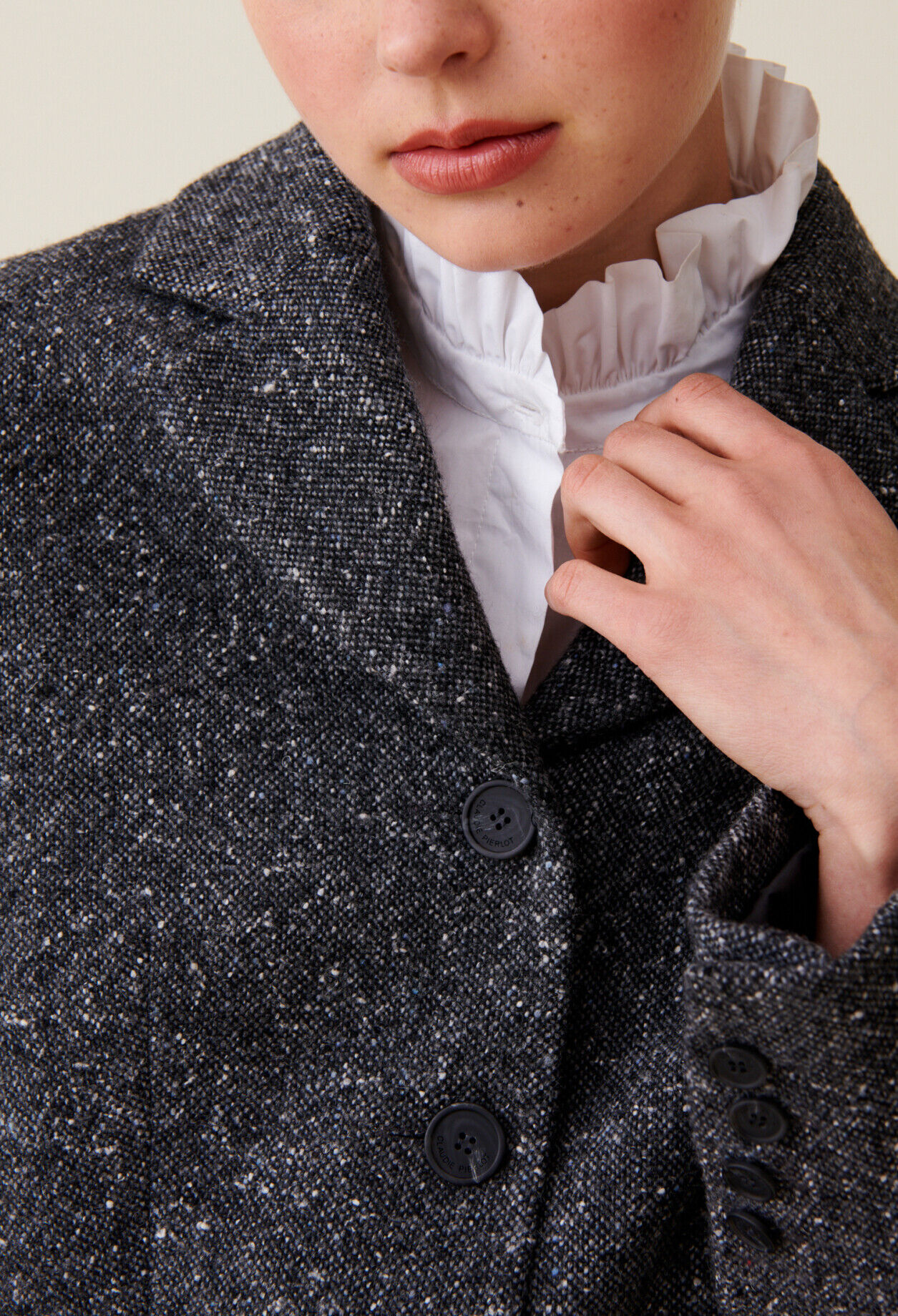 Chaqueta tweed gris lana mixta