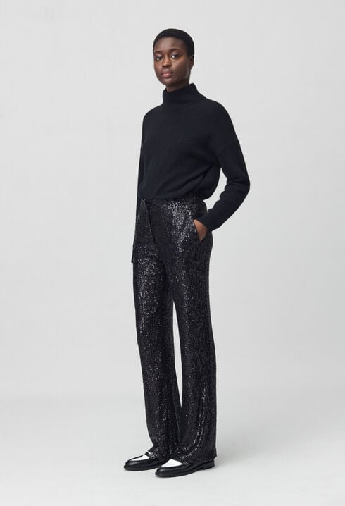 Pantalón recto de lentejuelas negras