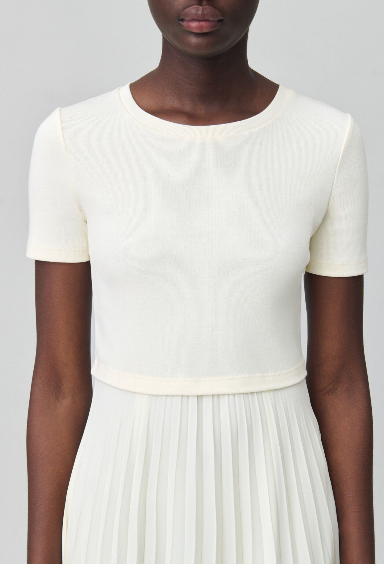 Vestido midi Twist bimaterial marfil