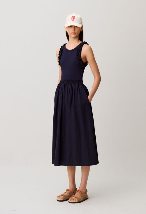 Vestido bimaterial de algod&oacute;n