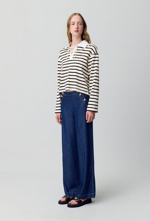 Pantalón vaquero ancho con botones