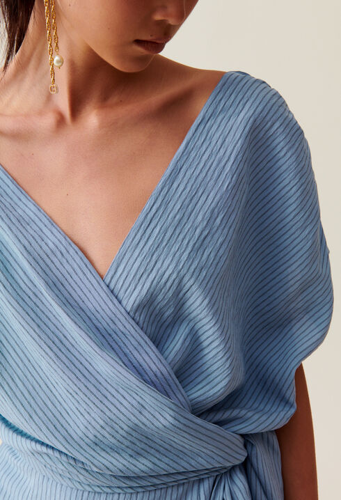 Vestido corto cruzado rayas azul