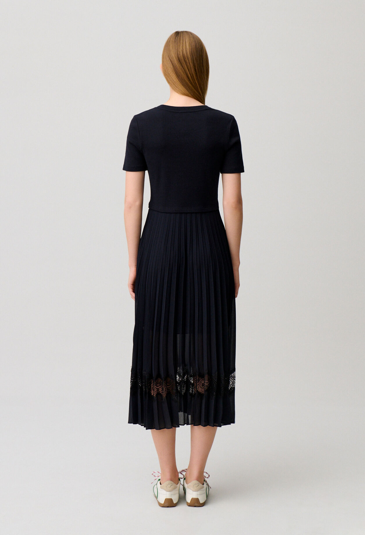 Vestido bimaterial negro y azul marino