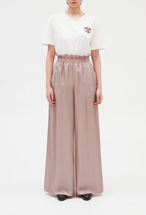 Pantalón ancho de seda en rosa