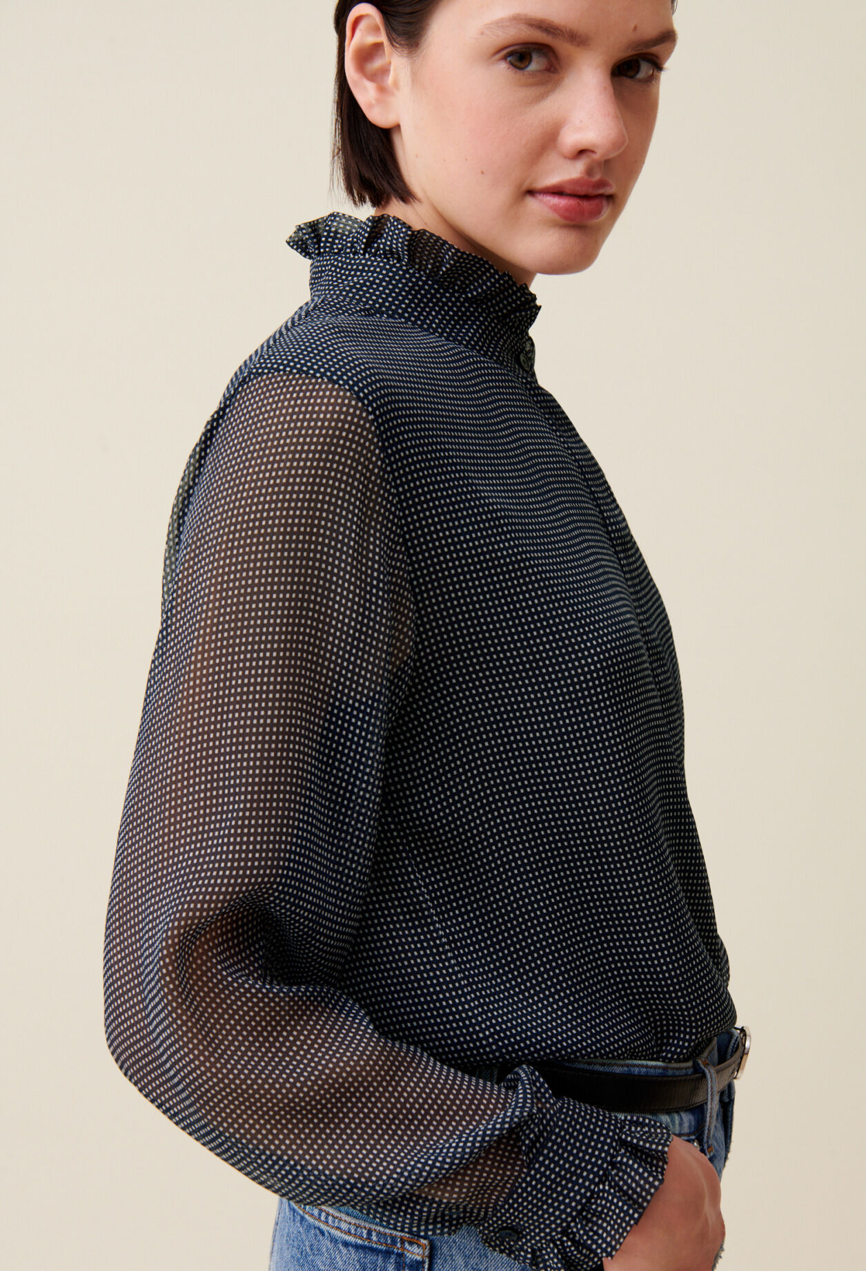 Camisa fluida a cuadros pequeños