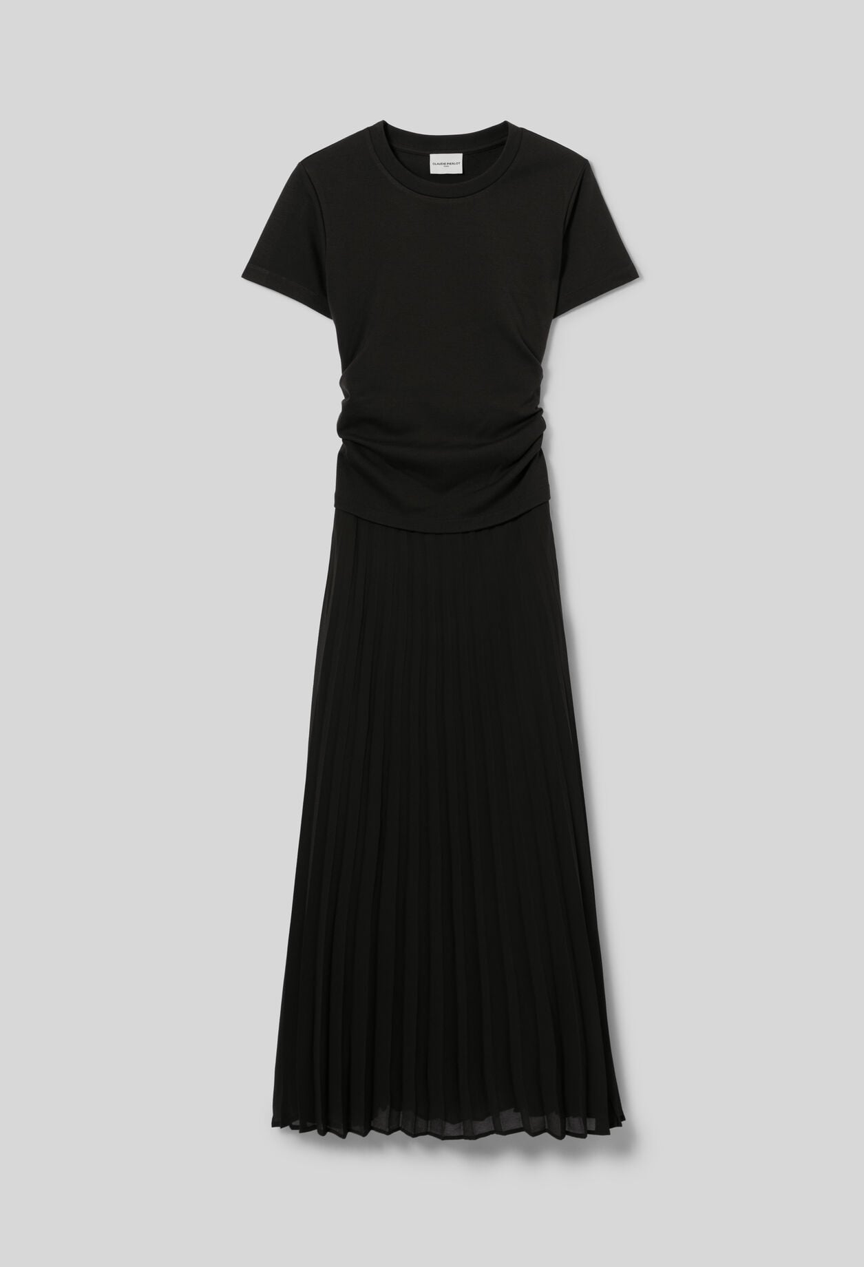 Vestido bimaterial plisado