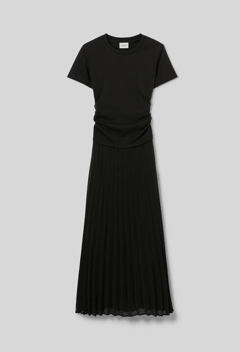 Vestido bimaterial plisado