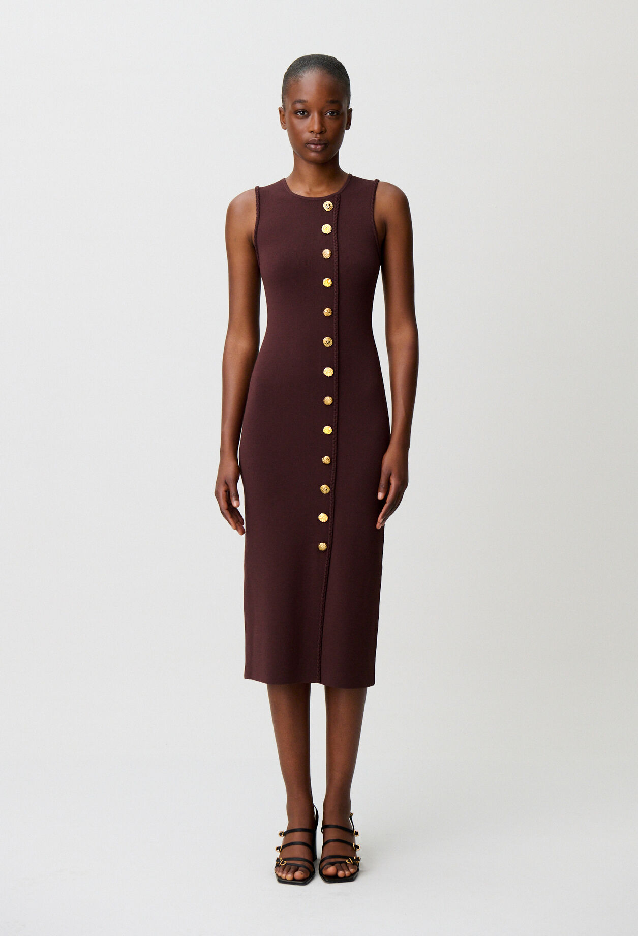 Vestido midi punto botones dorados