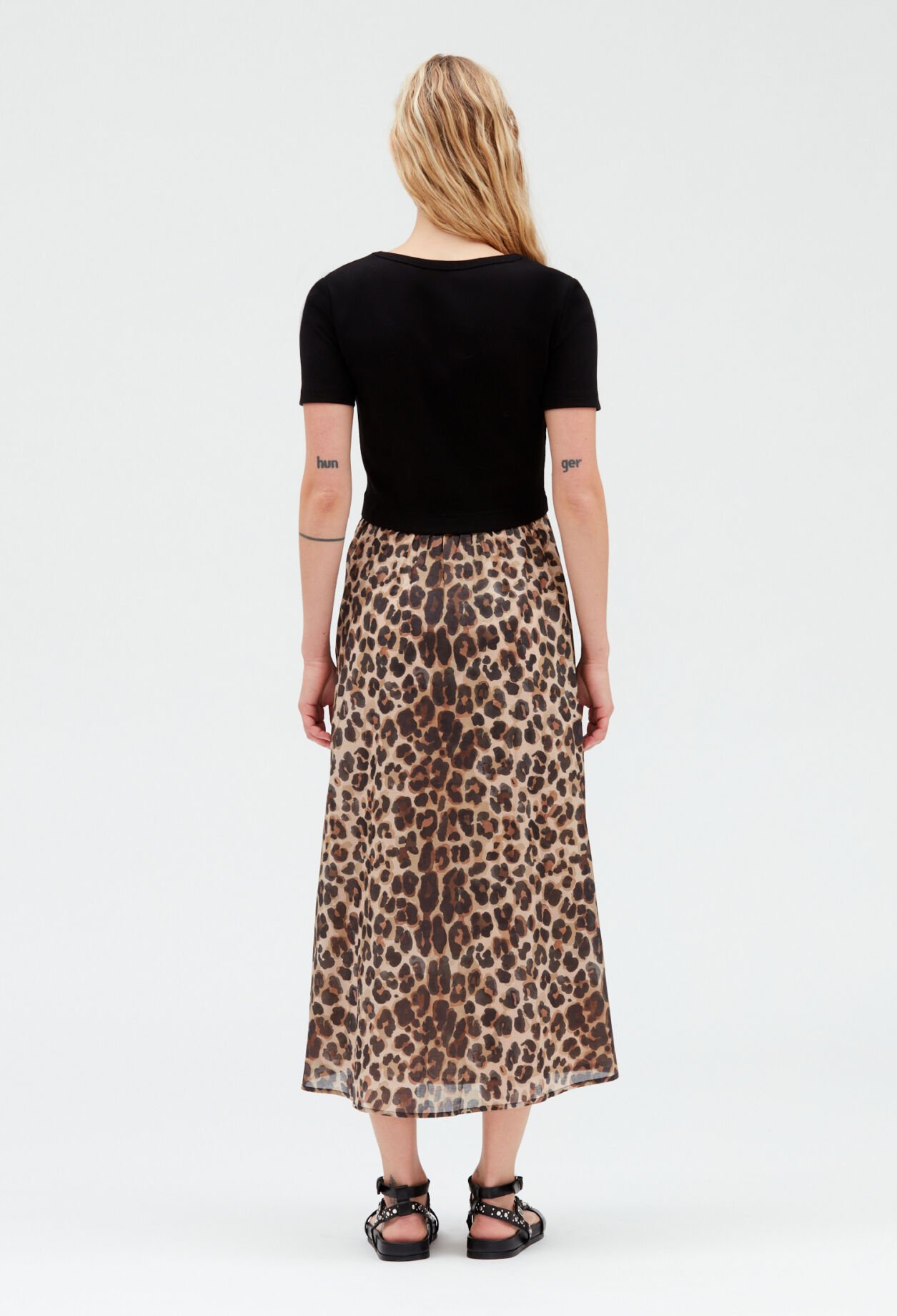 Vestido midi bimaterial de leopardo