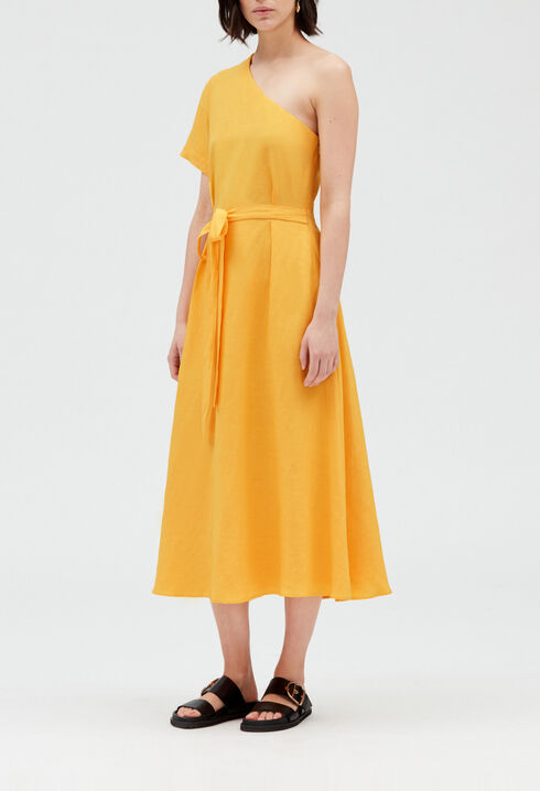 Vestido midi asimétrico amarillo