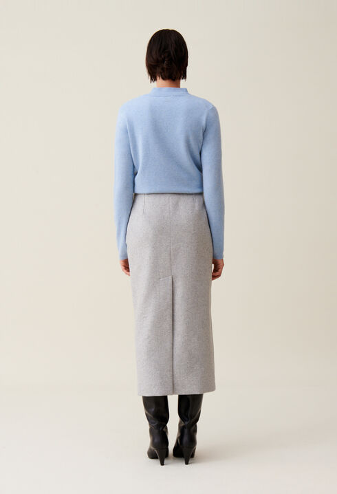 Falda l&aacute;piz gris de talle alto