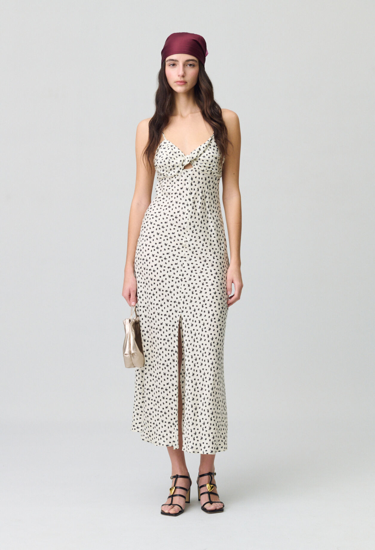 Vestido largo satinado estampada