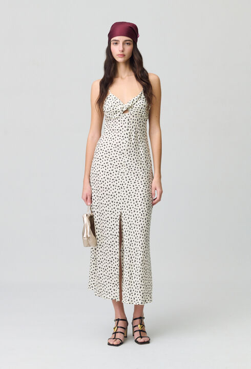 Vestido largo satinado estampada