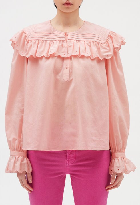 Blusa bordada de algodón en rosa