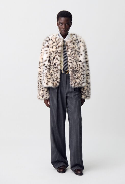 Abrigo de piel sintética leopardo