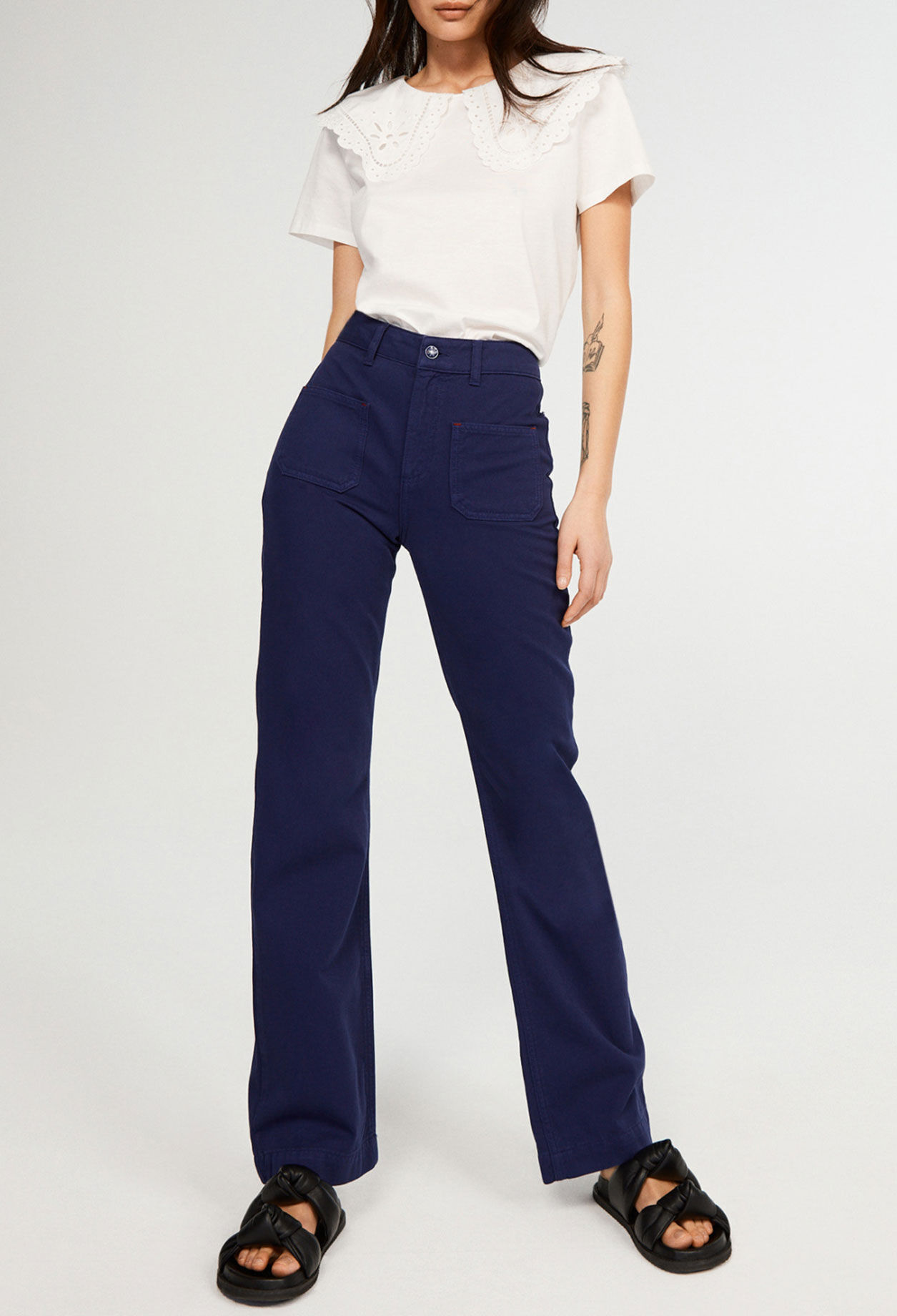 Pantalón campana talle alto algodón bio