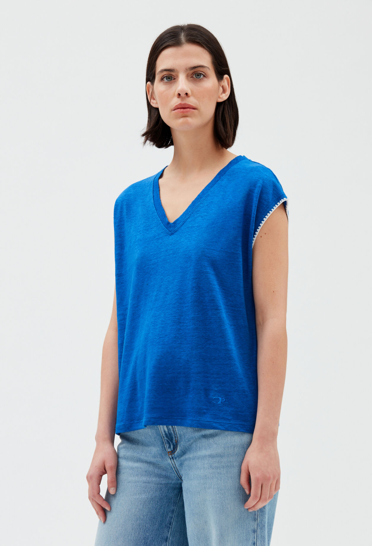 Camiseta lino azul
