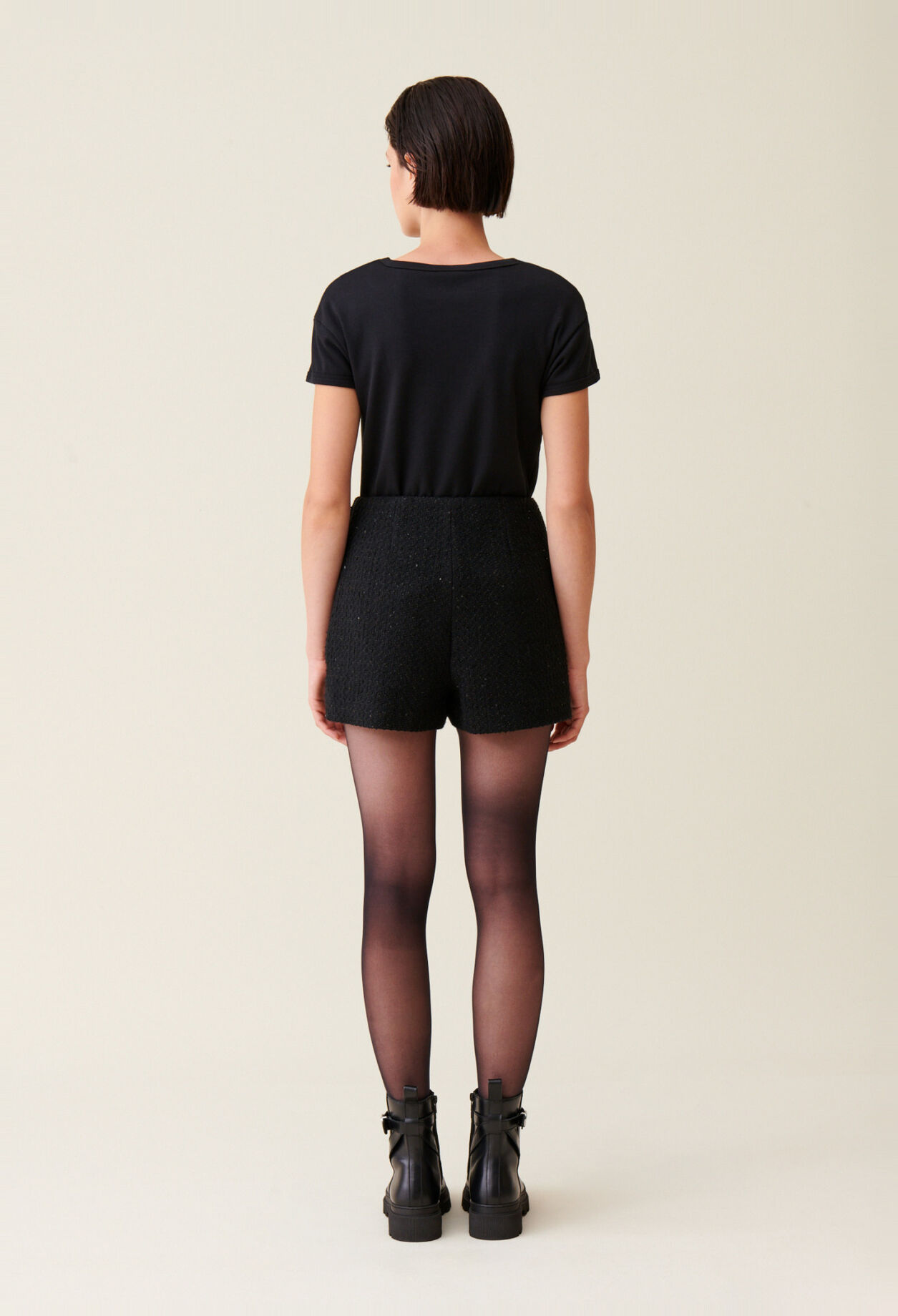 Short negro recto de tweed