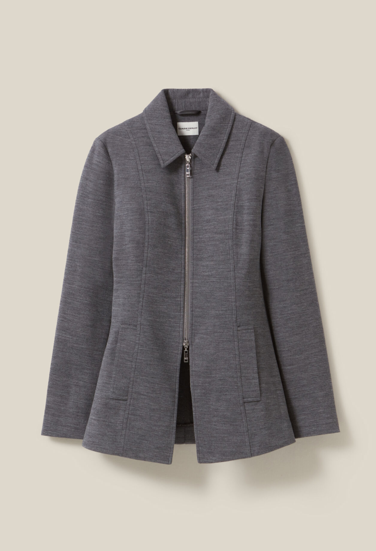 Chaqueta entallada gris cremallera