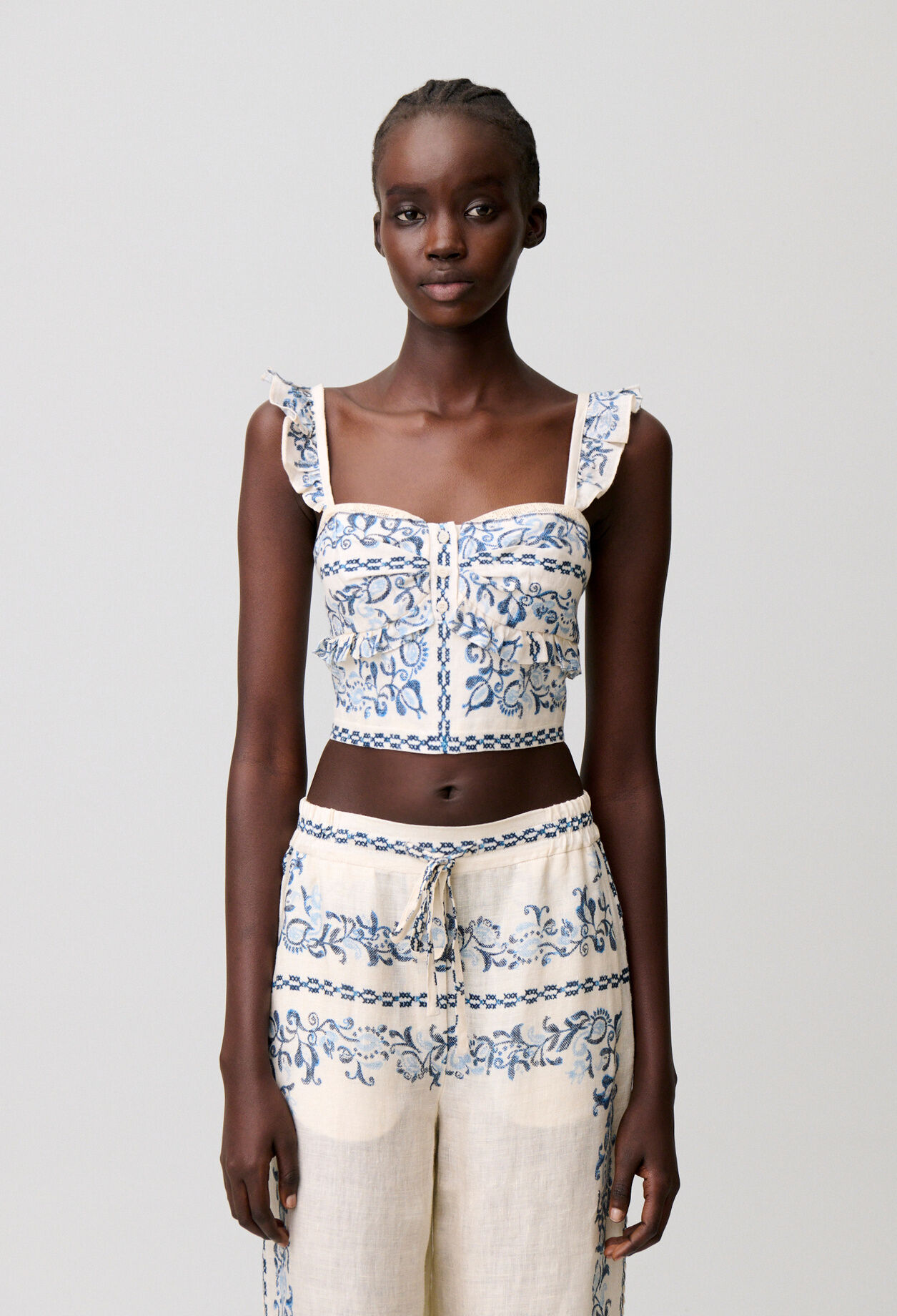 Top bustier de lino con volantes