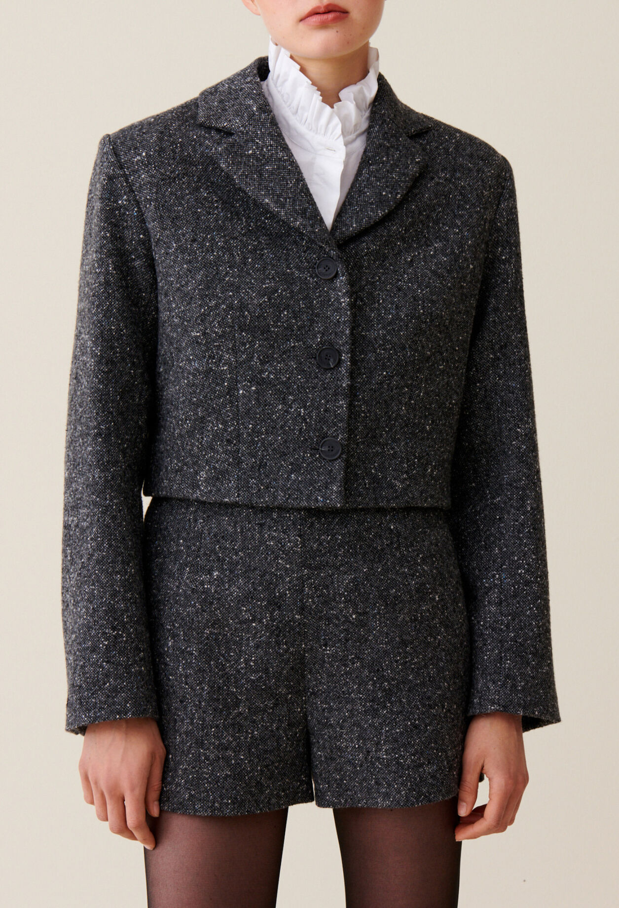 Chaqueta tweed gris lana mixta