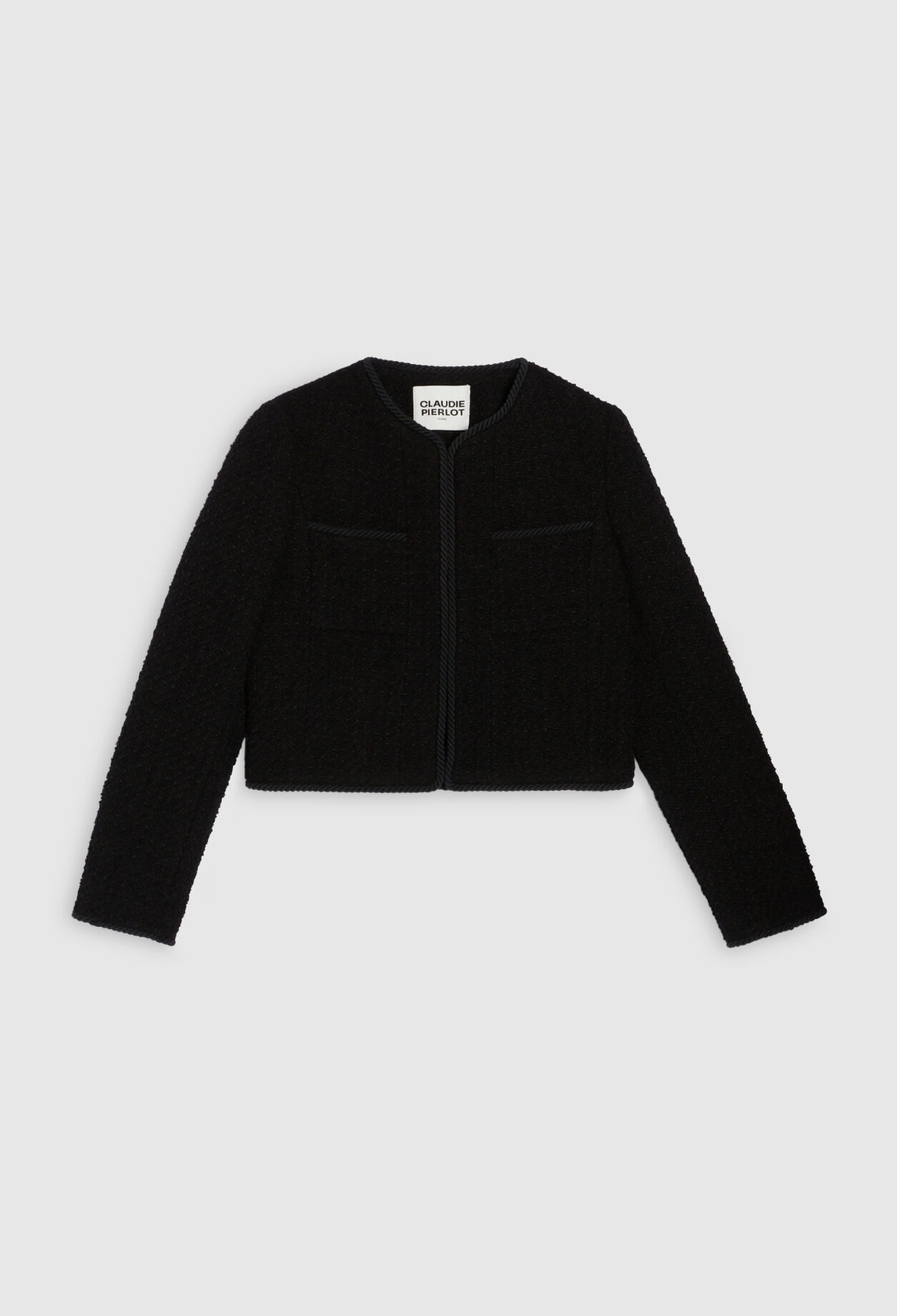 Chaqueta corta de tweed negro