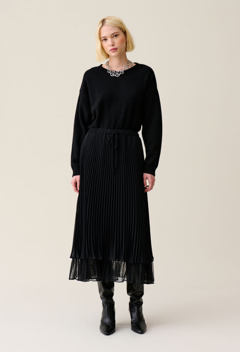 Falda midi fluida plisada negra