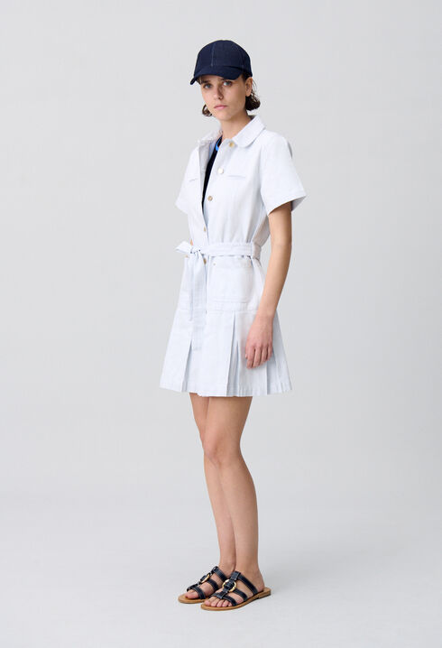Vestido corto de denim con pliegues