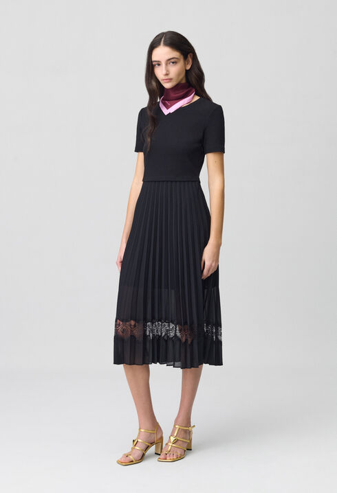 Vestido midi Twist bimaterial negro