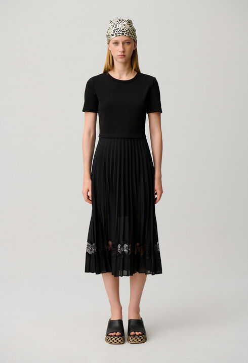 Vestido midi Twist bimaterial negro