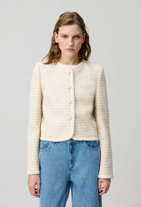 Chaqueta corta de tweed con botones