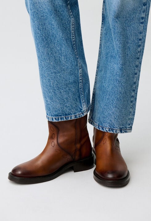 Botines cowboy de piel lisa