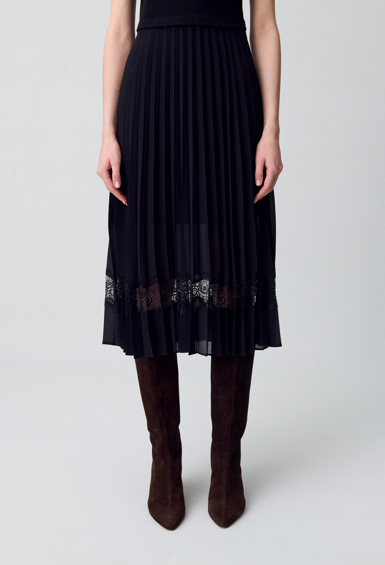 Vestido midi Twist bimaterial negro