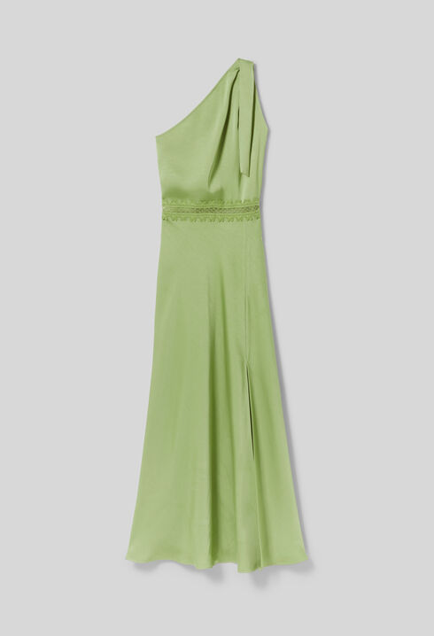 Vestido largo satinado con encaje
