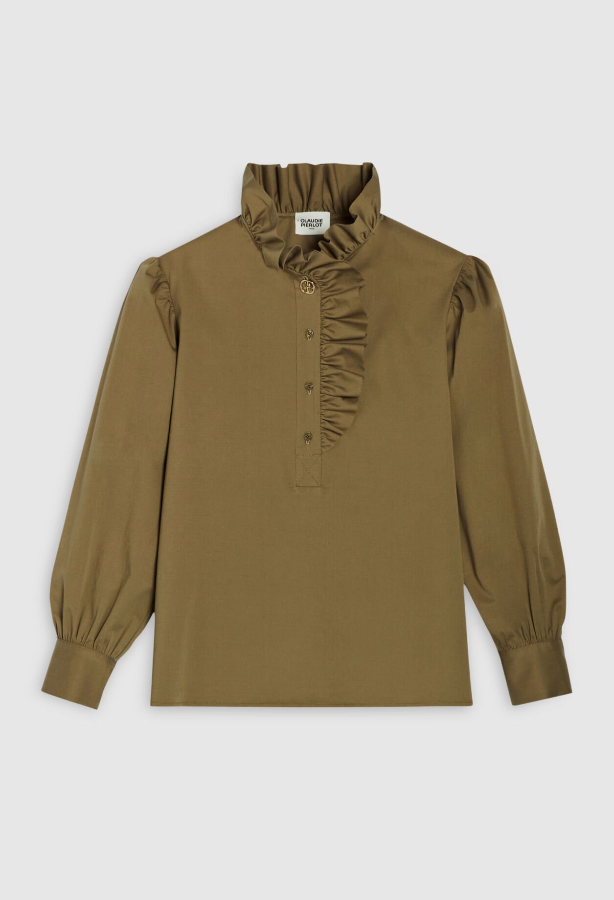 Blusa con volantes en caqui