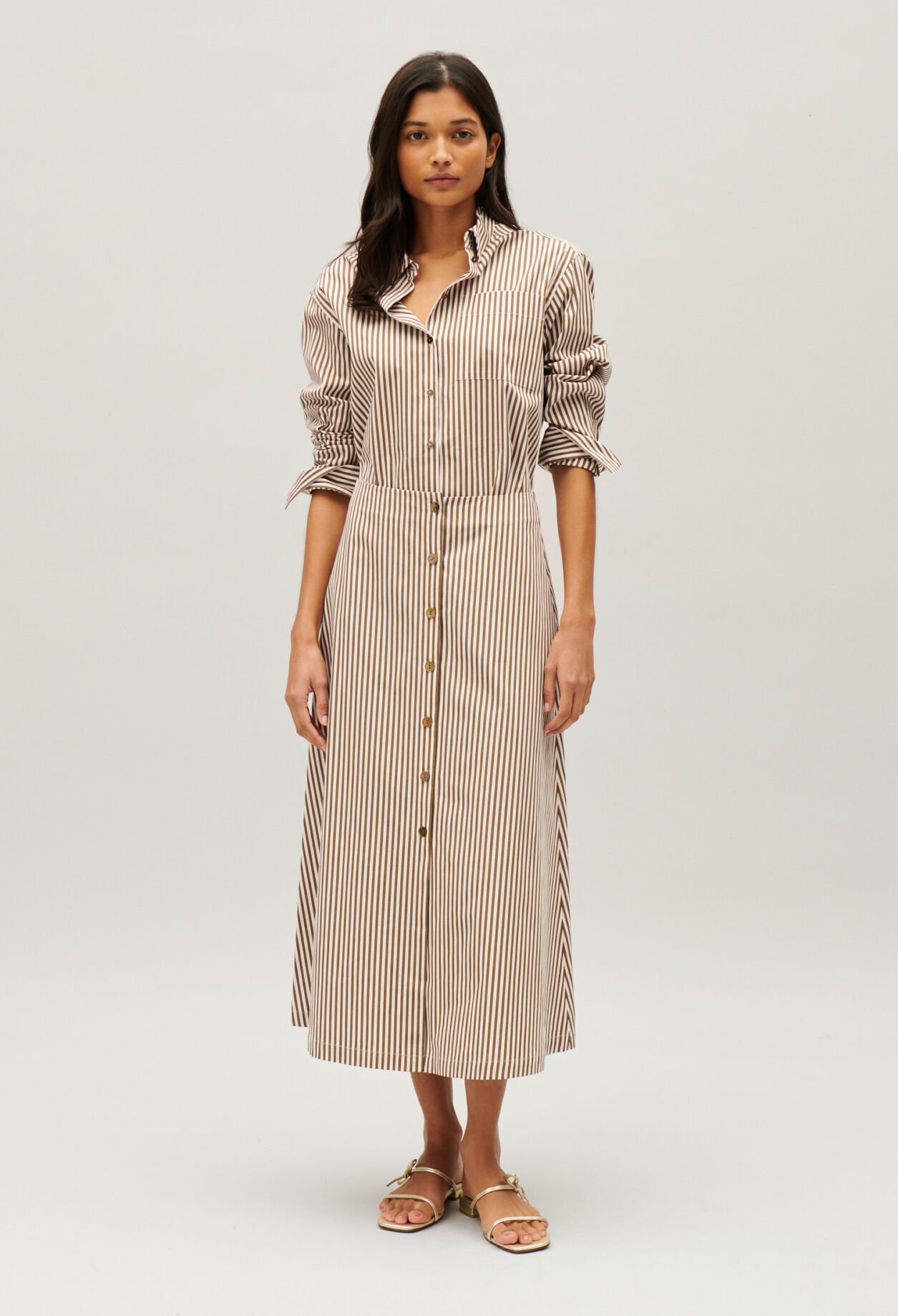 Falda midi a rayas en bronce