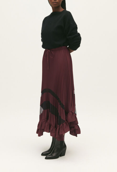 Falda midi plisada con volantes