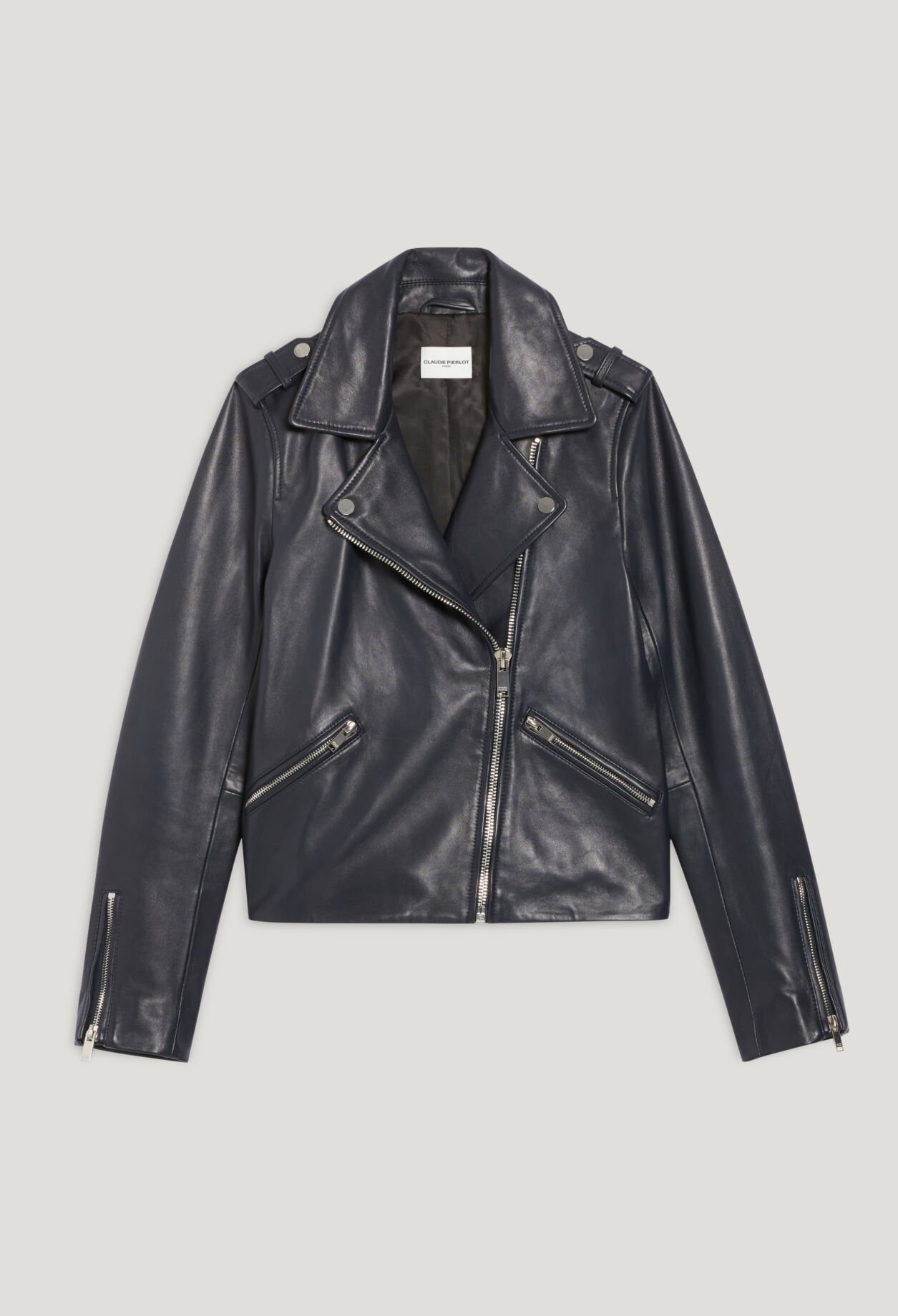 Chaqueta de piel lisa azul marino