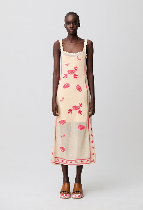 Vestido midi con bordados florales