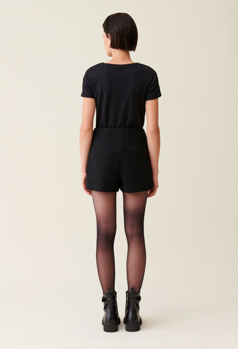 Short negro recto de tweed
