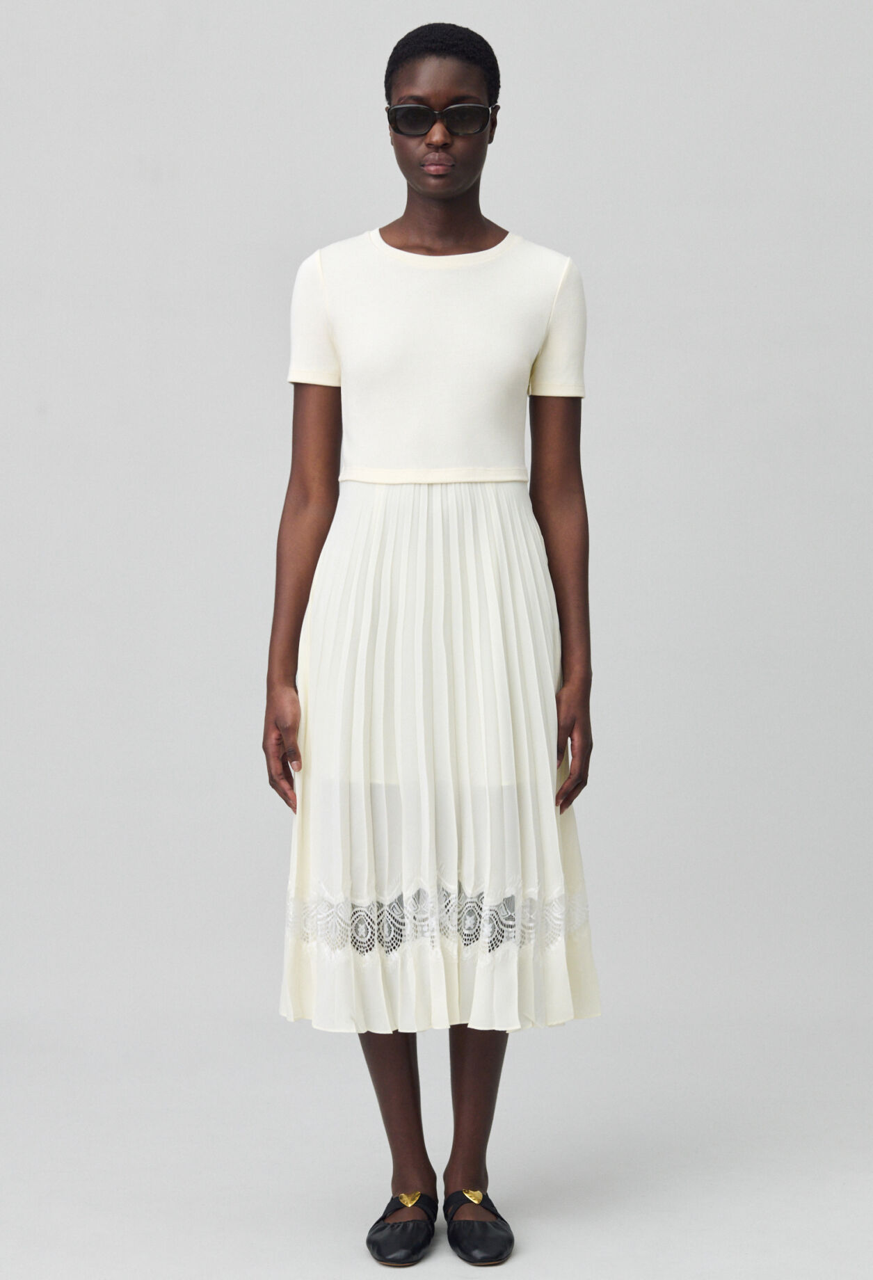 Vestido midi Twist bimaterial marfil