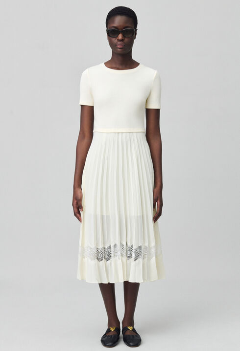 Vestido midi Twist bimaterial marfil