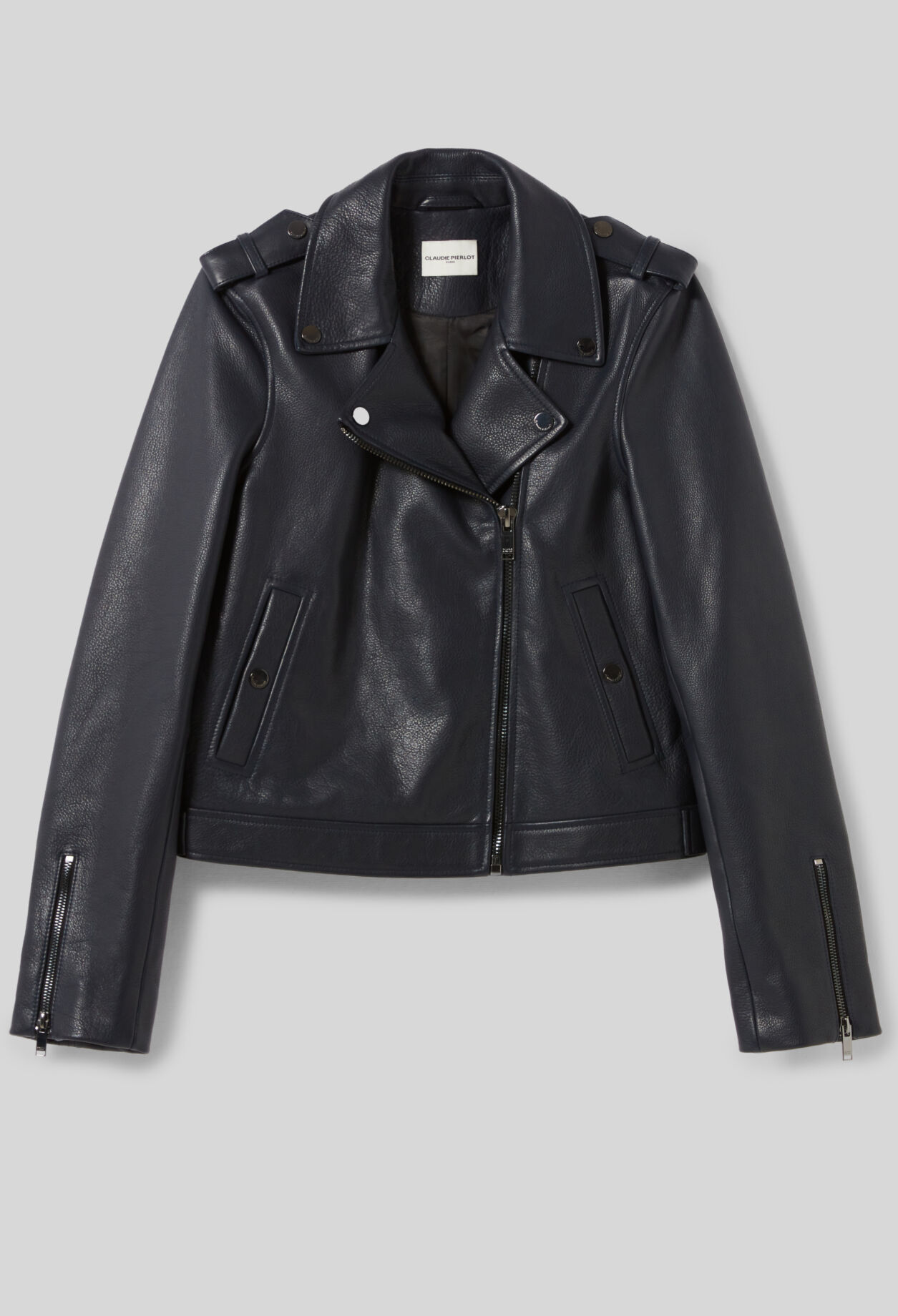 Chaqueta de cuero granulado negro