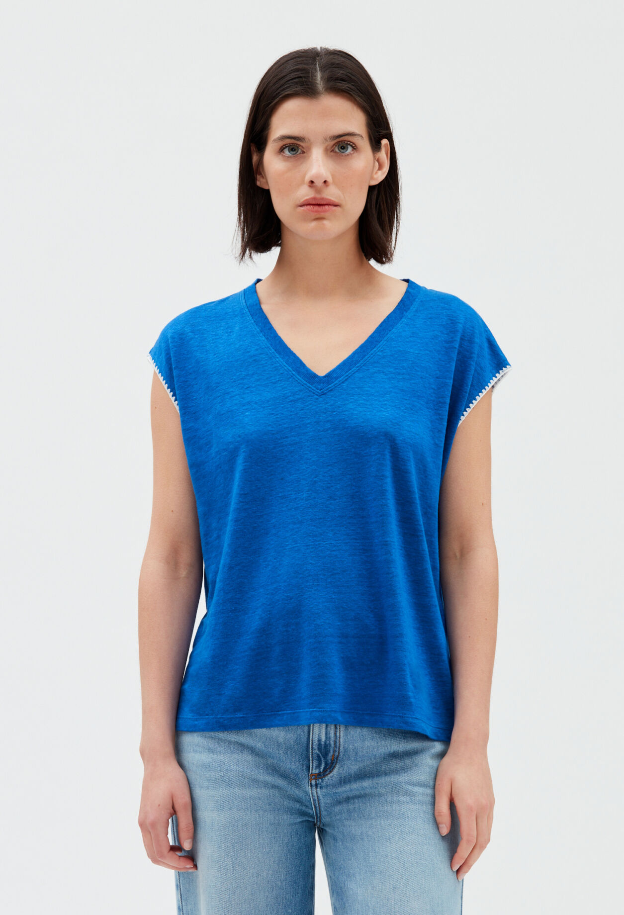 Camiseta lino azul