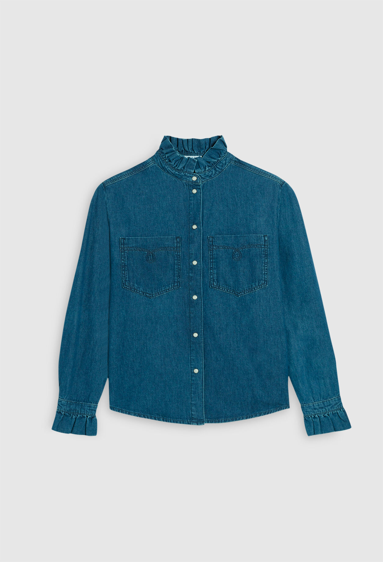 Camisa de cuello fruncido de algodón bio