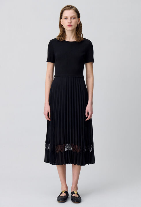 Vestido midi Twist bimaterial negro