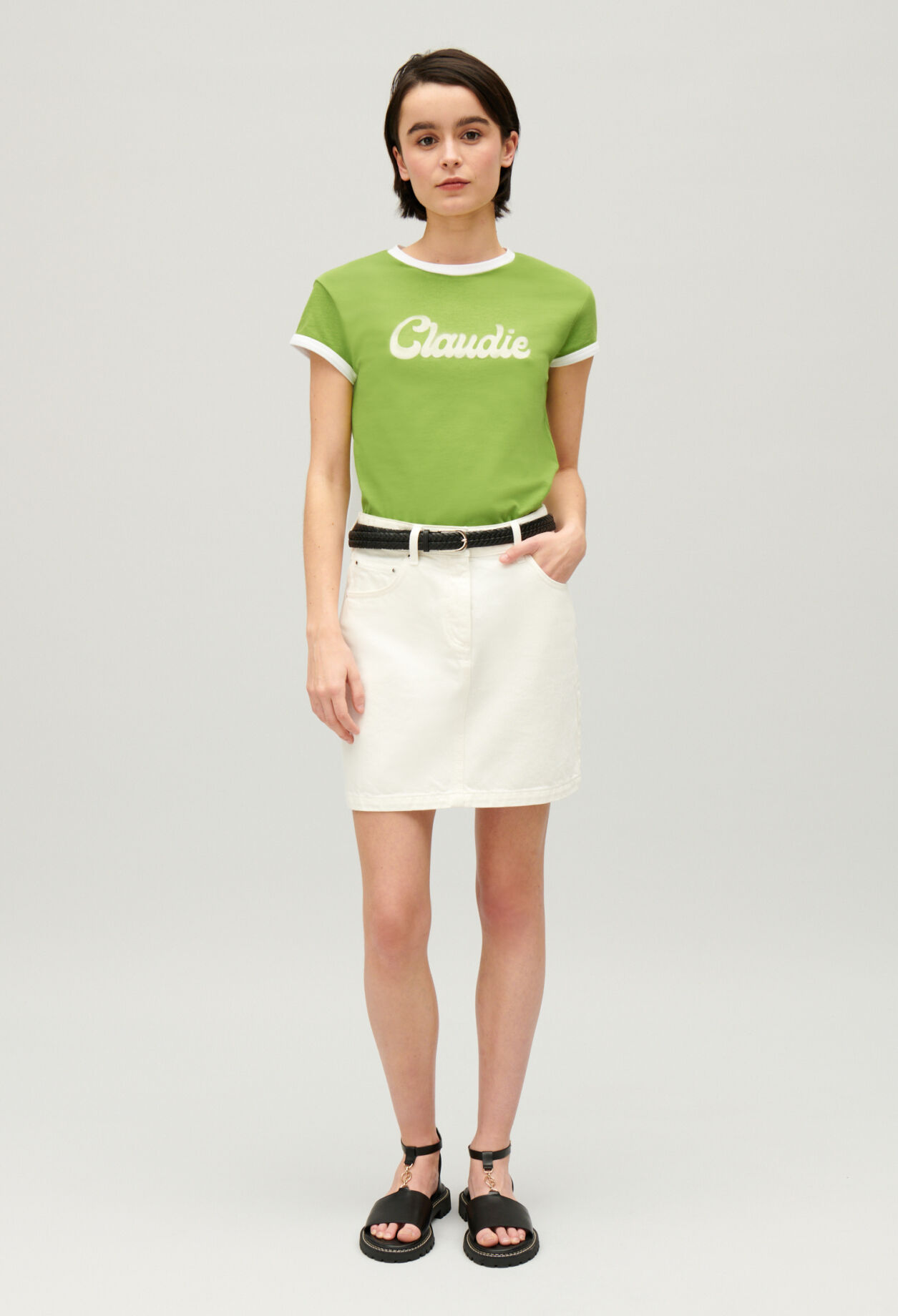 Falda corta vaquera en crudo