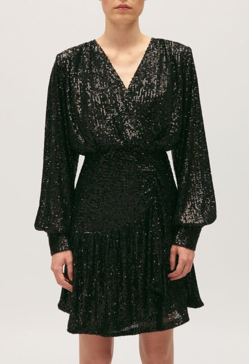 Vestido corto negro de lentejuelas
