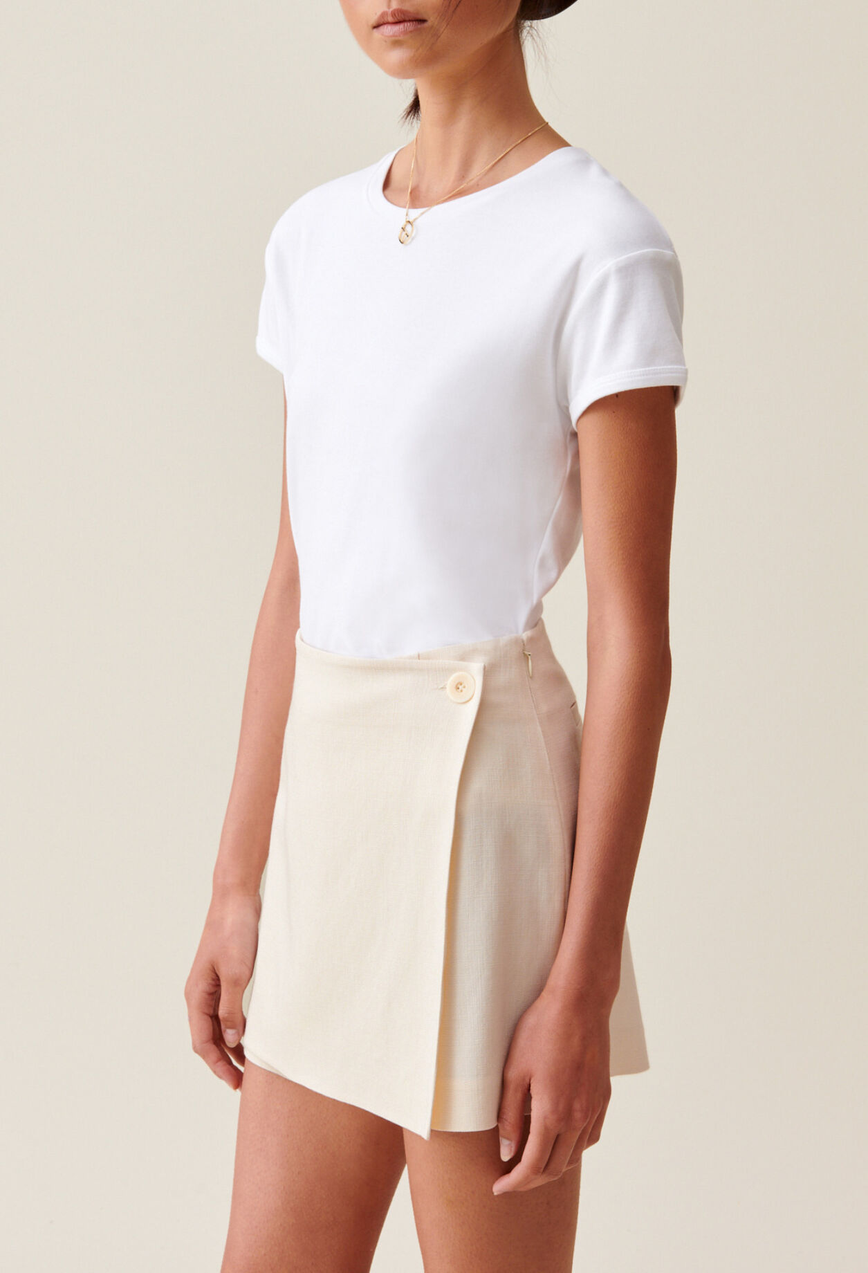 Falda-pantal&oacute;n cruzada marfil