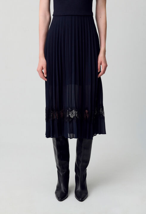 Vestido bimaterial negro y azul marino 